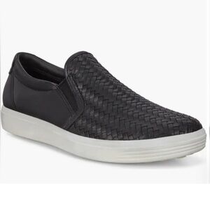 ECCO Soft 7 Black Woven Leather Slip-On 2.0 Sneakers EU 38 / US 7-7.5